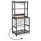 Brown Multi-functional Wine Bar Rack with 4 Tier Storage Shelves and Power Outlets